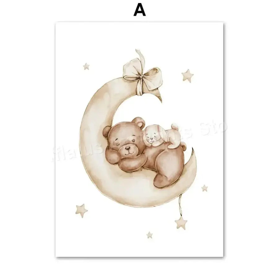 Affiche adorable ourson et ballons - A / A4 21X30 cm