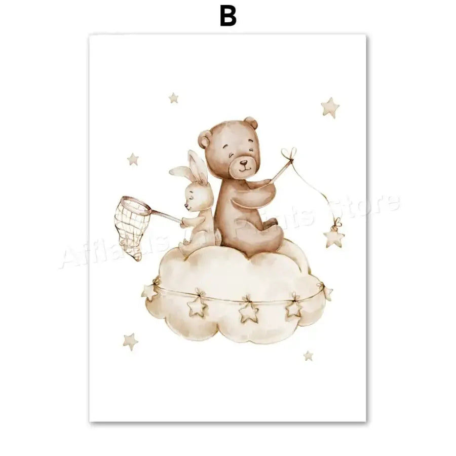 Affiche adorable ourson et ballons - B / A4 21X30 cm