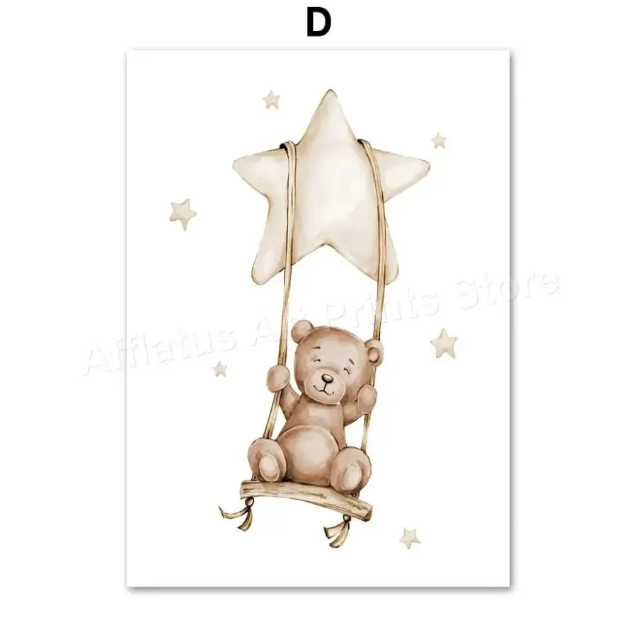 Affiche adorable ourson et ballons - D / A4 21X30 cm