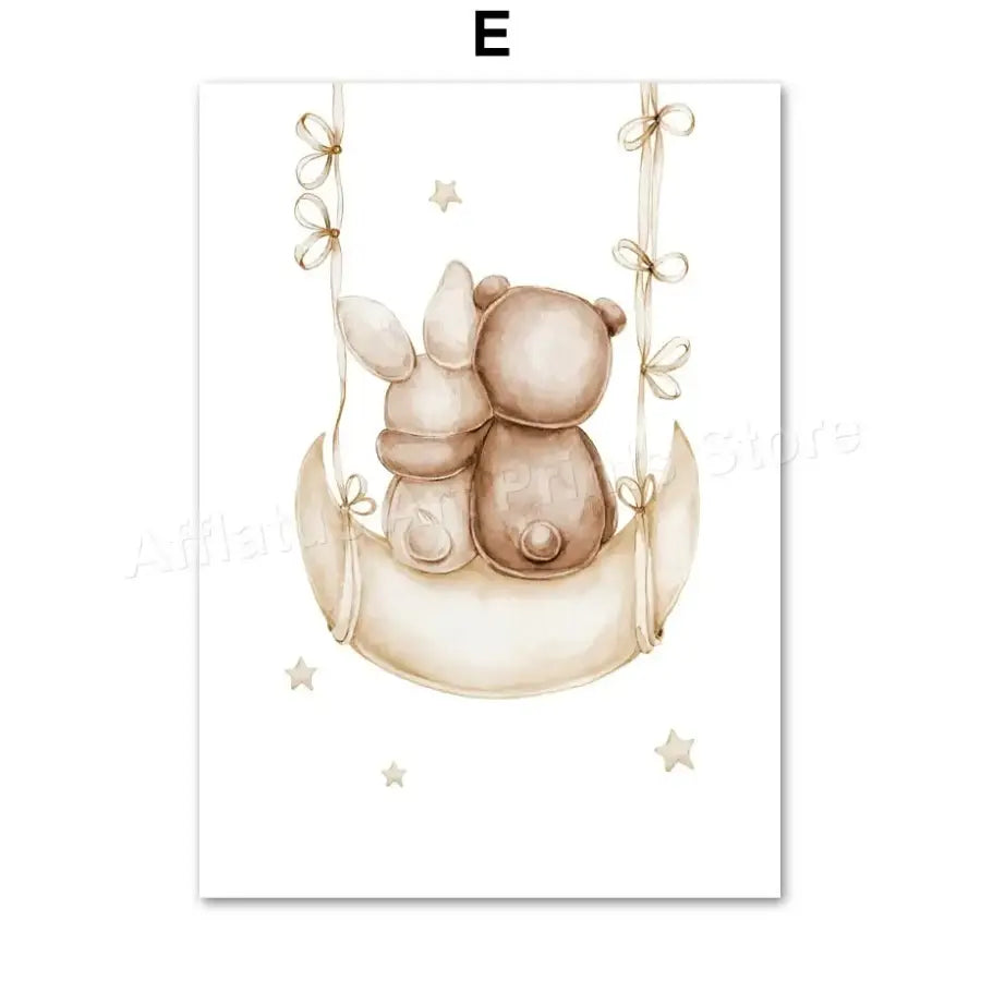 Affiche adorable ourson et ballons - E / A4 21X30 cm