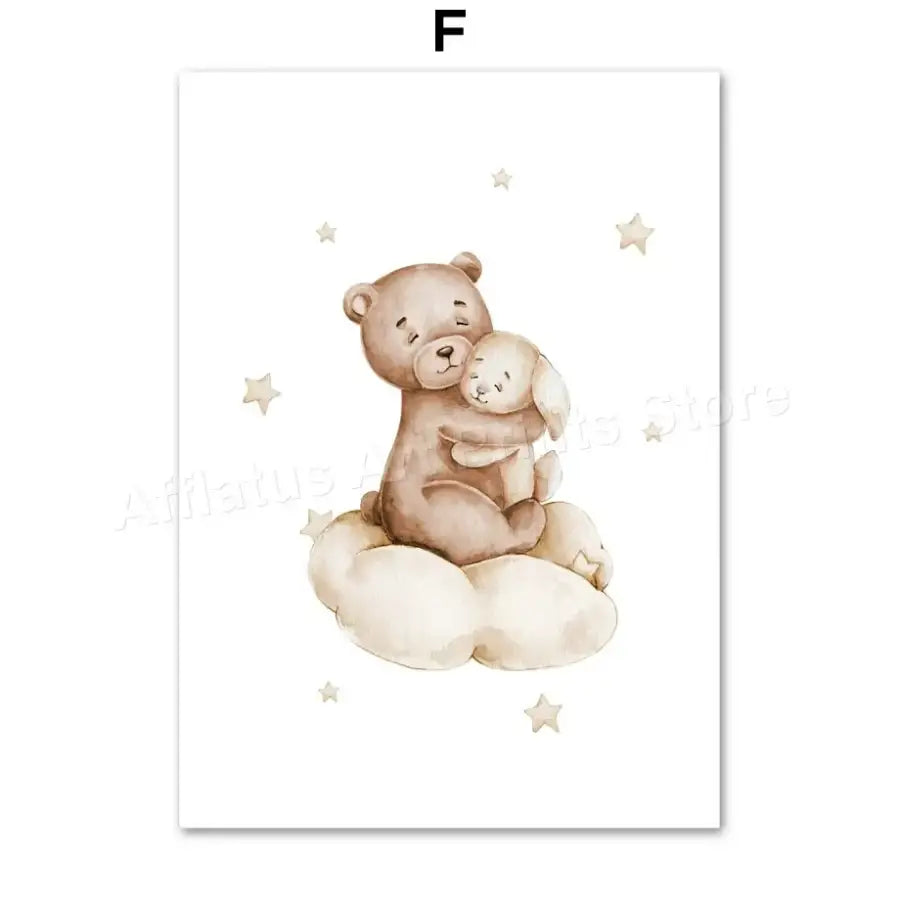 Affiche adorable ourson et ballons - F / A4 21X30 cm