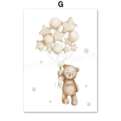 Affiche adorable ourson et ballons - G / A4 21X30 cm