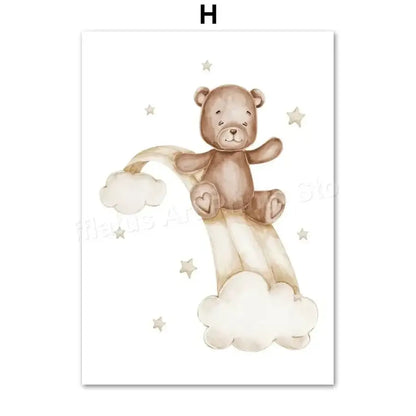 Affiche adorable ourson et ballons - H / A4 21X30 cm