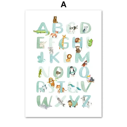 affiche animaux alphabet vert aquarelle - A / 40x60cm