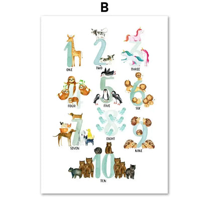 affiche animaux alphabet vert aquarelle - B / 40X50 cm