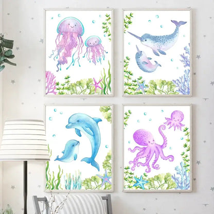 Affiche animaux marins colorés - affiche