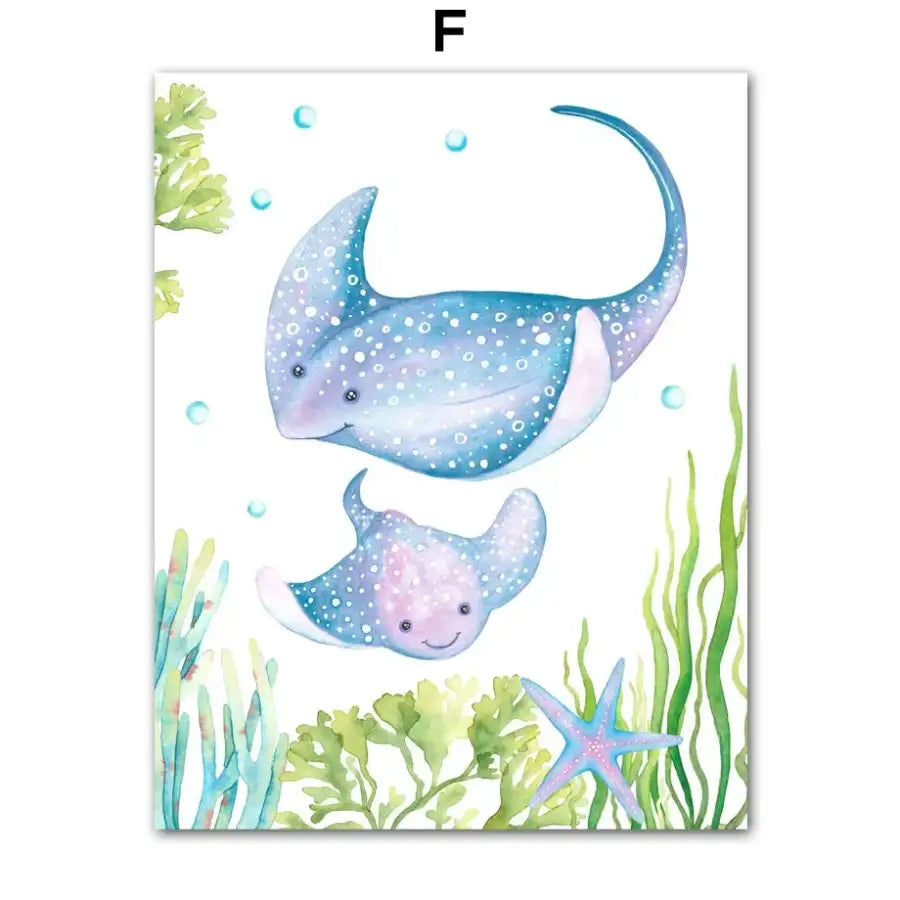 Affiche animaux marins colorés - F / 30X40 cm Unframed