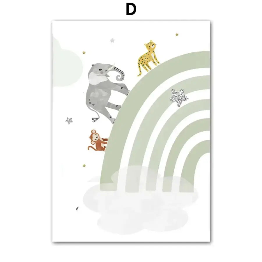 affiche animaux de la savane arc en ciel vert - D / A4