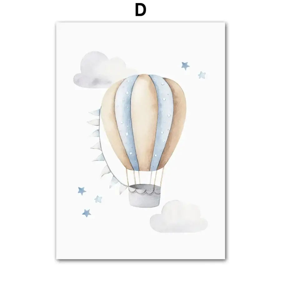 Affiche aquarelle montgolfière prénom - D / 40X60 cm