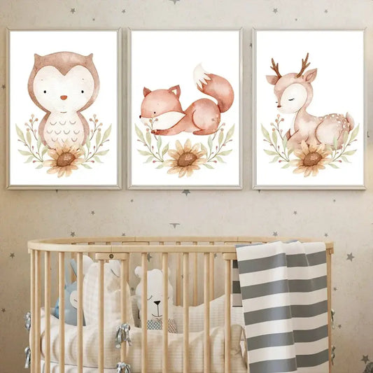 Affiche chambre bébé nature et animaux bohème - affiche