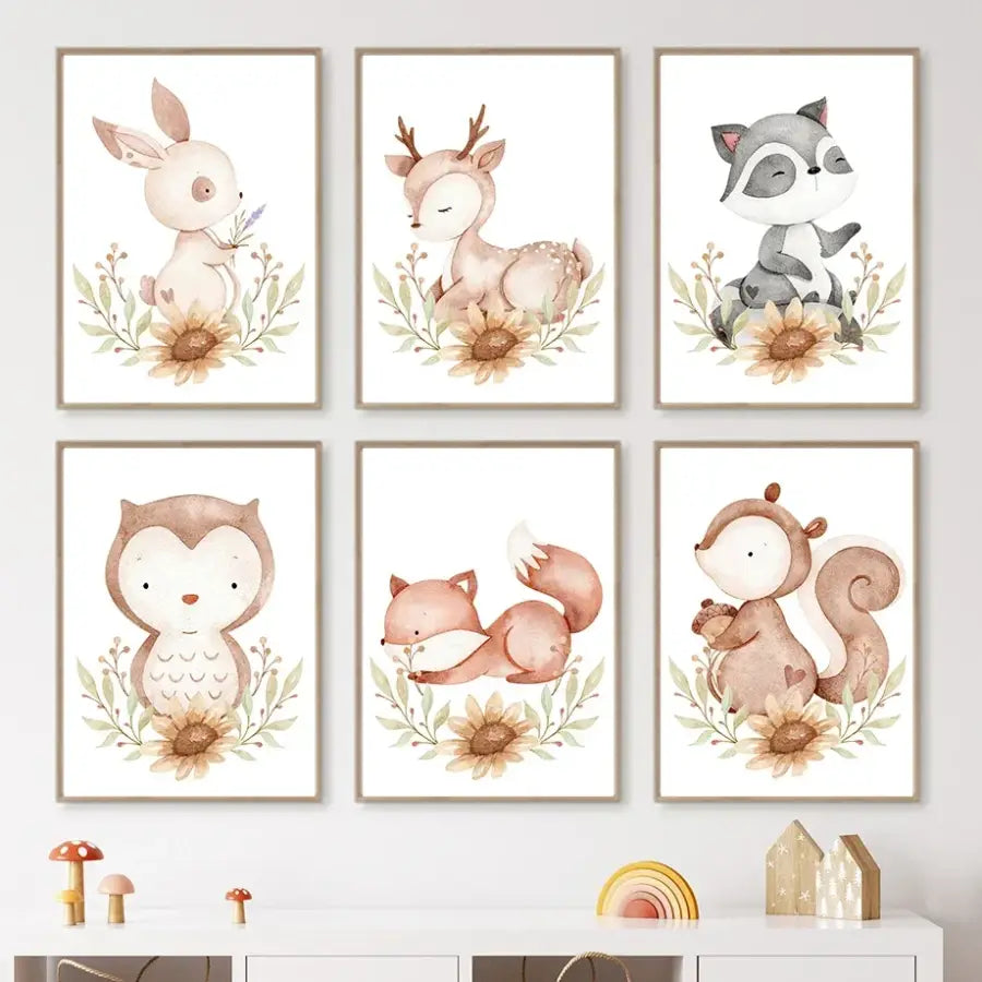 Affiche chambre bébé nature et animaux bohème - affiche