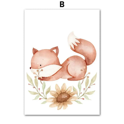 Affiche chambre bébé nature et animaux bohème - B