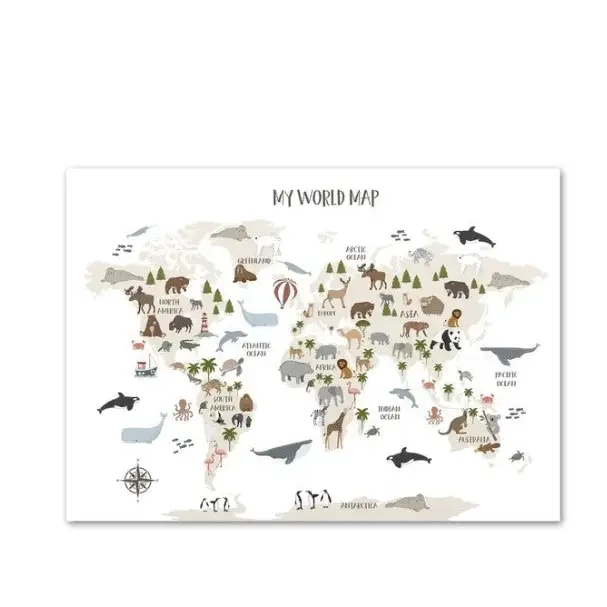 Affiche pour chambre d’enfant carte du monde Map - E