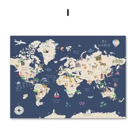 Affiche pour chambre d’enfant carte du monde Map - I