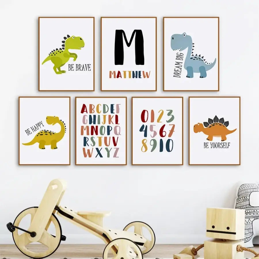 Affiche dinosaure alphabet coloré avec prénom