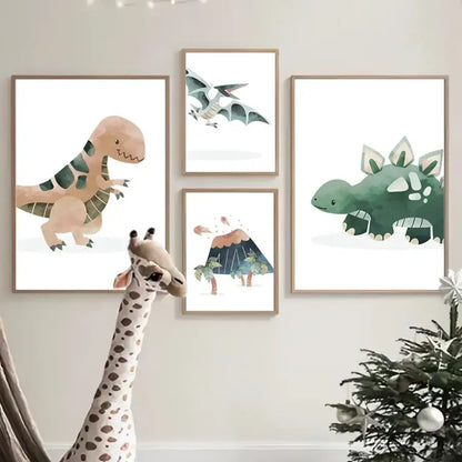 affiche dinosaure aquarelle kawai - affiche
