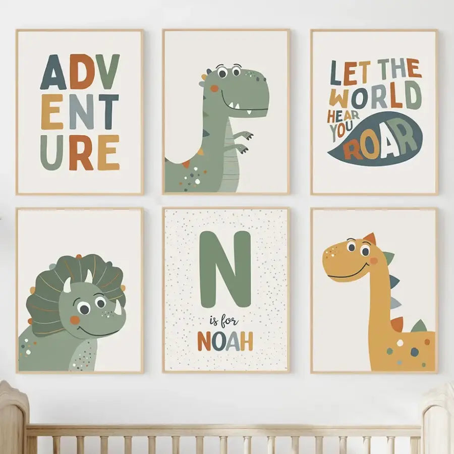 Affiche dinosaures avec prénom personnalisé - affiche