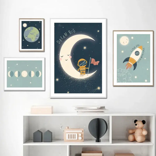 Affiche fusée et phases de la lune - affiche