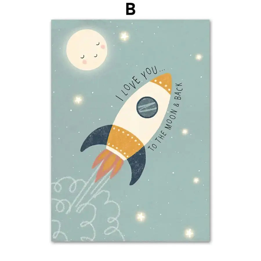 Affiche fusée et phases de la lune - B / A4 21X30 cm