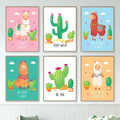 affiche lama Alpaca Cactus - affiche