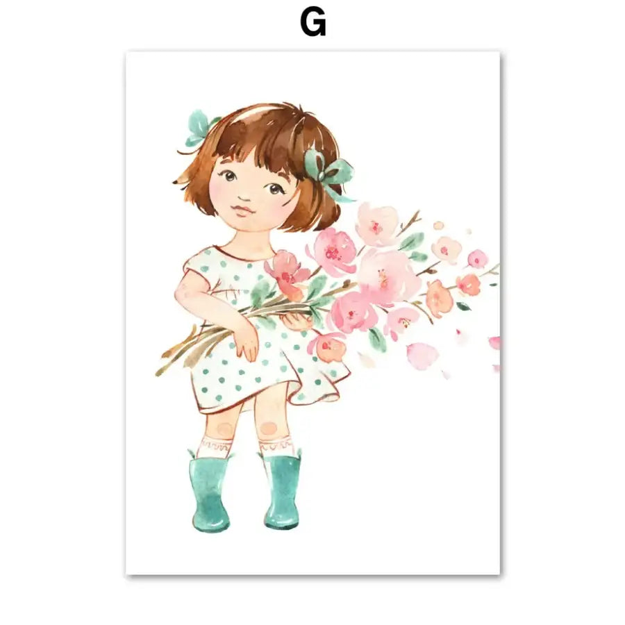 Affiche personnalisable fillette et fleurs - G / A4 21X30