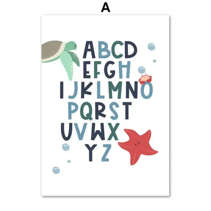 Affiche poster enfant alphabet de la mer - A / 40X60 cm