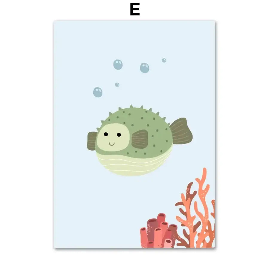 Affiche poster enfant alphabet de la mer - E / 40X60 cm