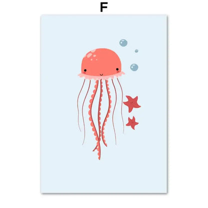 Affiche poster enfant alphabet de la mer - F / 30X40 cm
