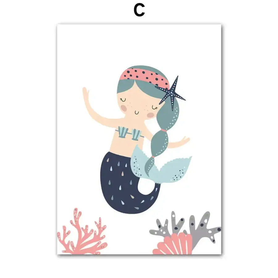 Affiche princesses sirènes corail - C / A4 21X30 cm