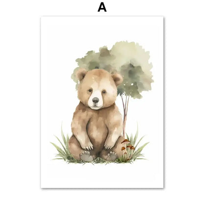 Affiche toile animaux de la foret et arbre - A / 30X40 cm
