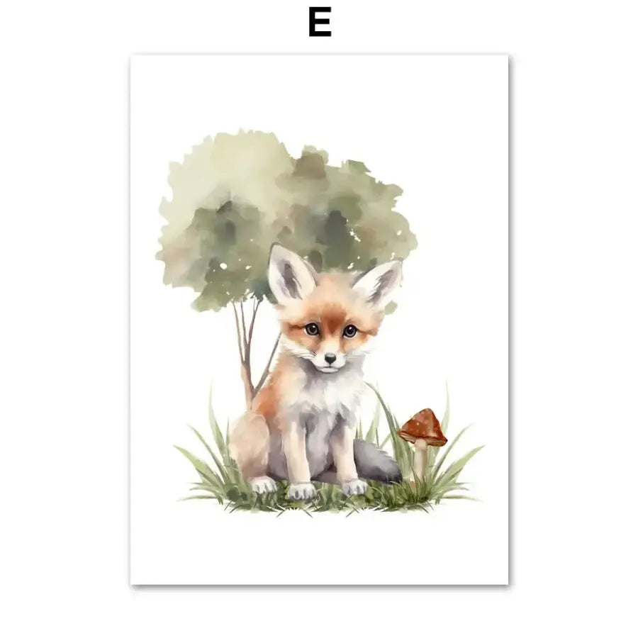 Affiche toile animaux de la foret et arbre - E / A4 21X30