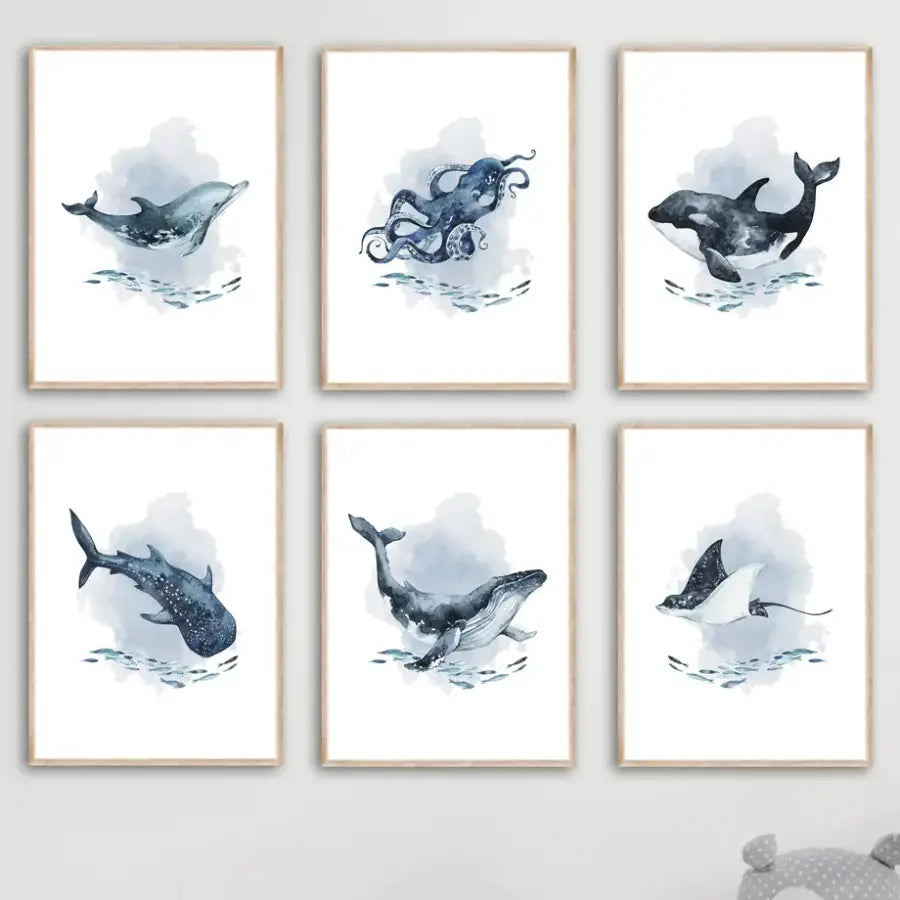 affiche toile aquarelle animaux marins - affiche