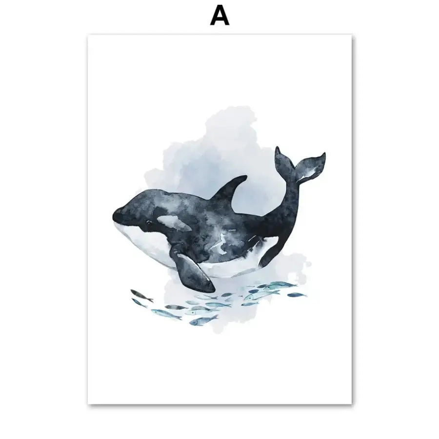 affiche toile aquarelle animaux marins - A / 50X70 cm