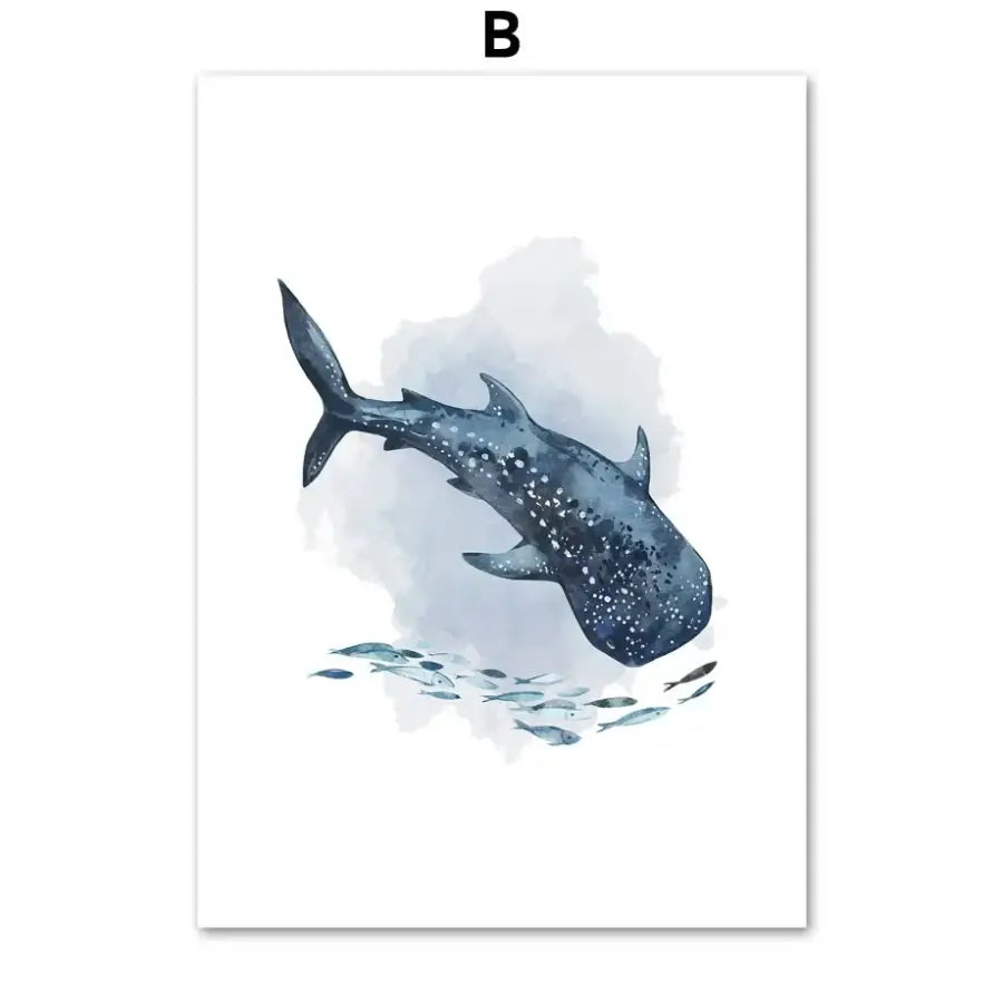 affiche toile aquarelle animaux marins - B / 50X70 cm