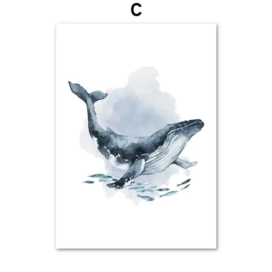 affiche toile aquarelle animaux marins - C / 50X70 cm