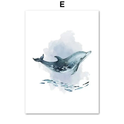 affiche toile aquarelle animaux marins - E / 50X70 cm