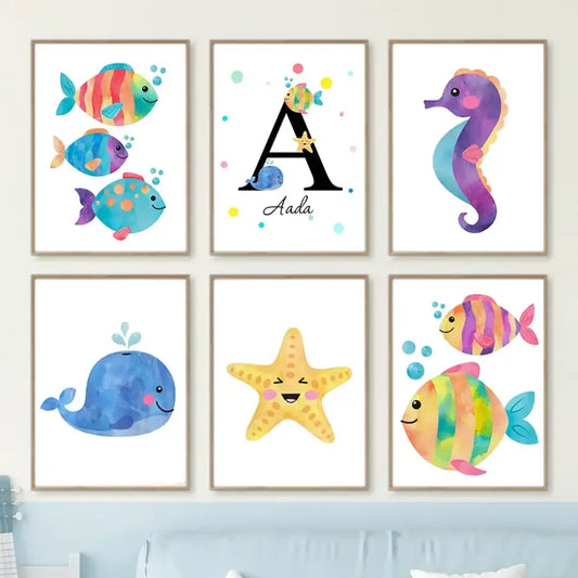 Colorful Tropical Fish Starfish Whale Octopus Wall Art