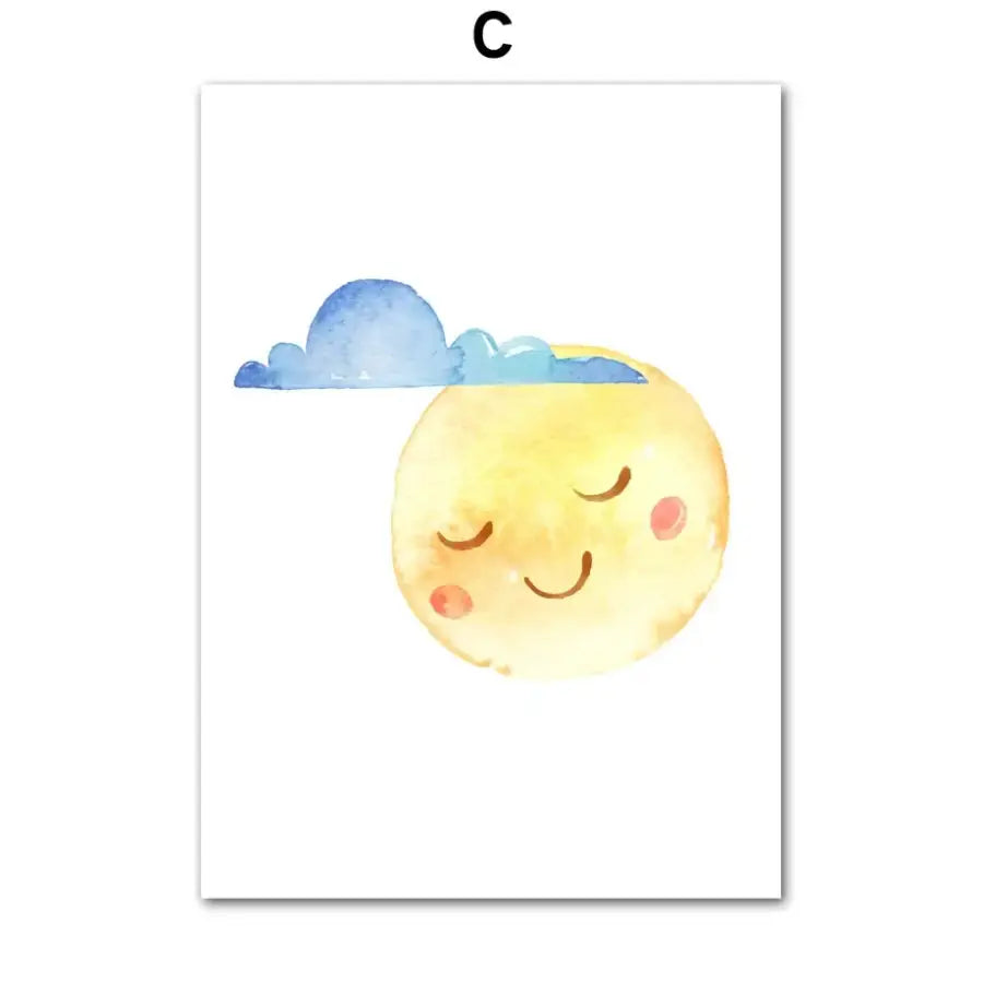 Nordic Posters And Prints Cute Colorful Girl Moon Cloud
