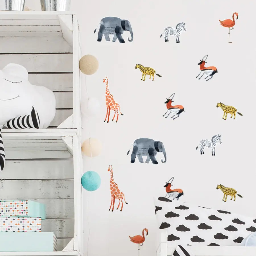 24  stickers animaux de la jungle style scandinave aquarelle - kidyhome