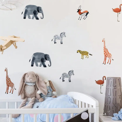 24  stickers animaux de la jungle style scandinave aquarelle - kidyhome