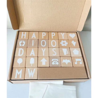 26 cubes en bois alphabet lettres et motifs - kidyhome