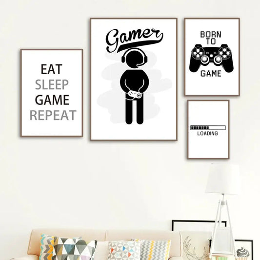 affiche noir et blanc jeux vidéo gamer - kidyhome