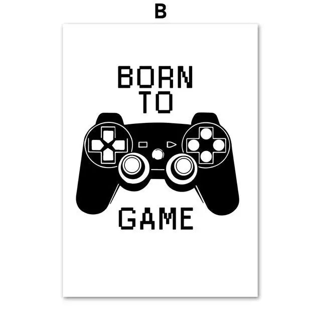 affiche noir et blanc jeux vidéo gamer - kidyhome