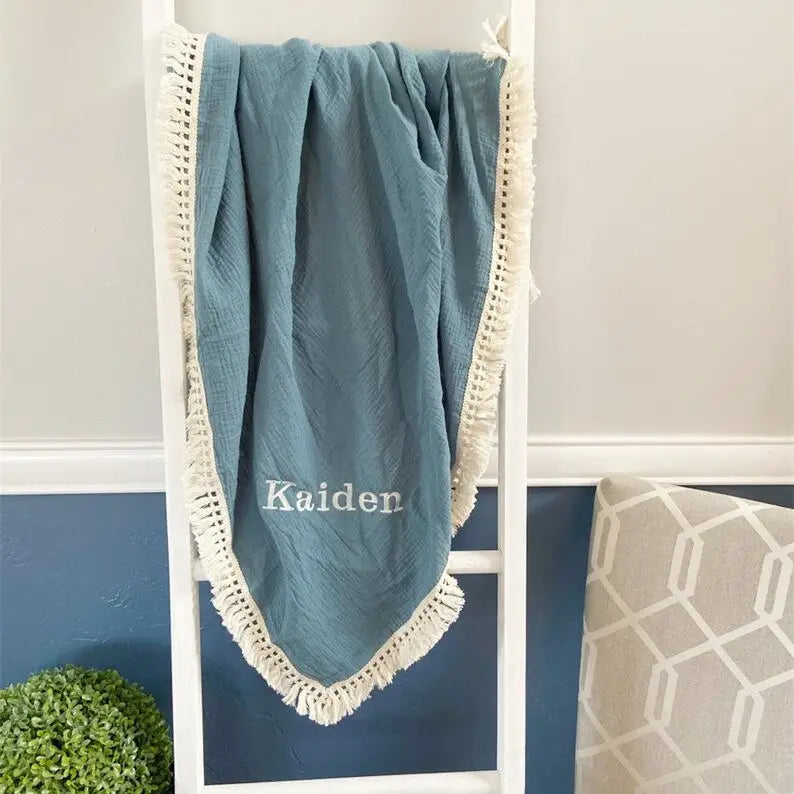 couverture lange boho prénom brodé - kidyhome