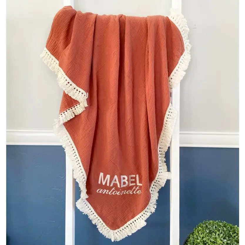 couverture lange boho prénom brodé - kidyhome