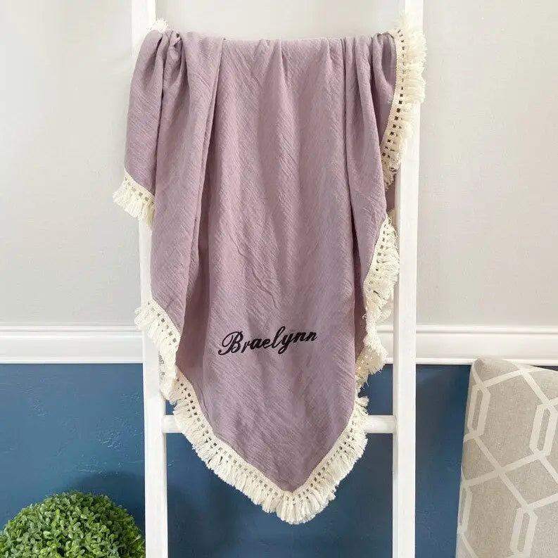 couverture lange boho prénom brodé - kidyhome