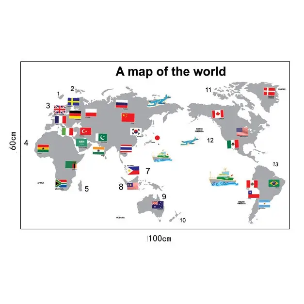 stickers muraux carte du monde avec des animaux - kidyhome