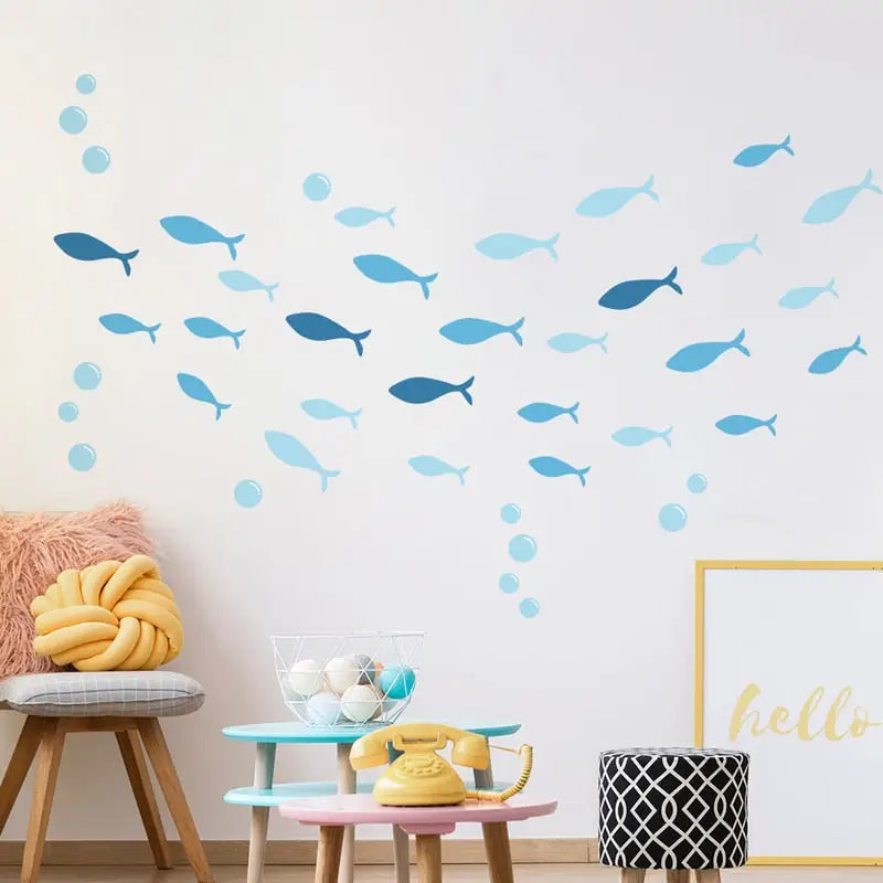 Stickers petits poissons et bulles bleu - kidyhome