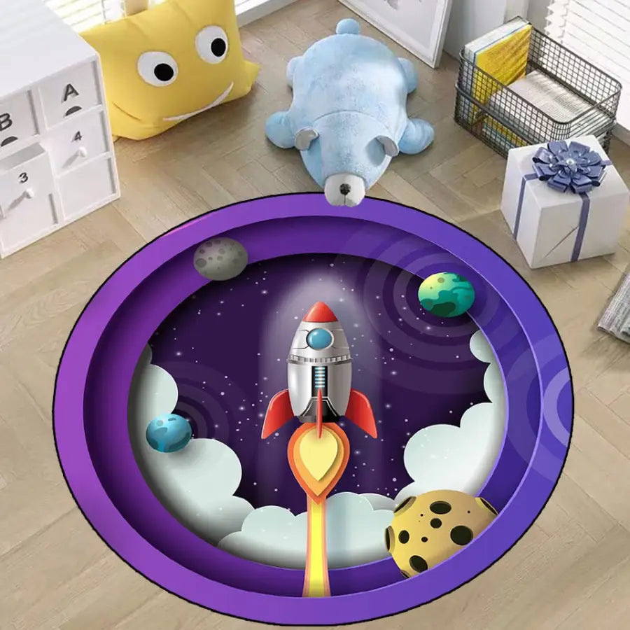 tapis rond sur le thème de l'espace - kidyhome