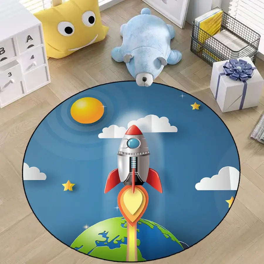 tapis rond sur le thème de l'espace - kidyhome